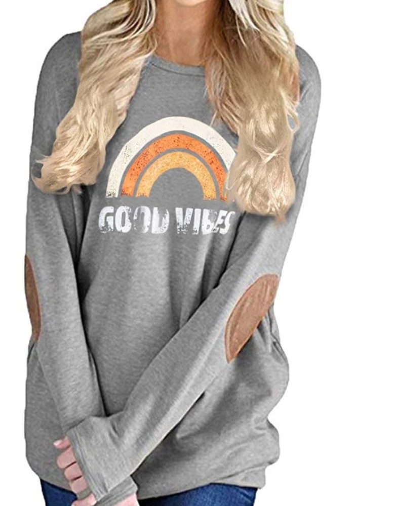 Light Gray Good Vibes Elbow Patch Sweatshirt